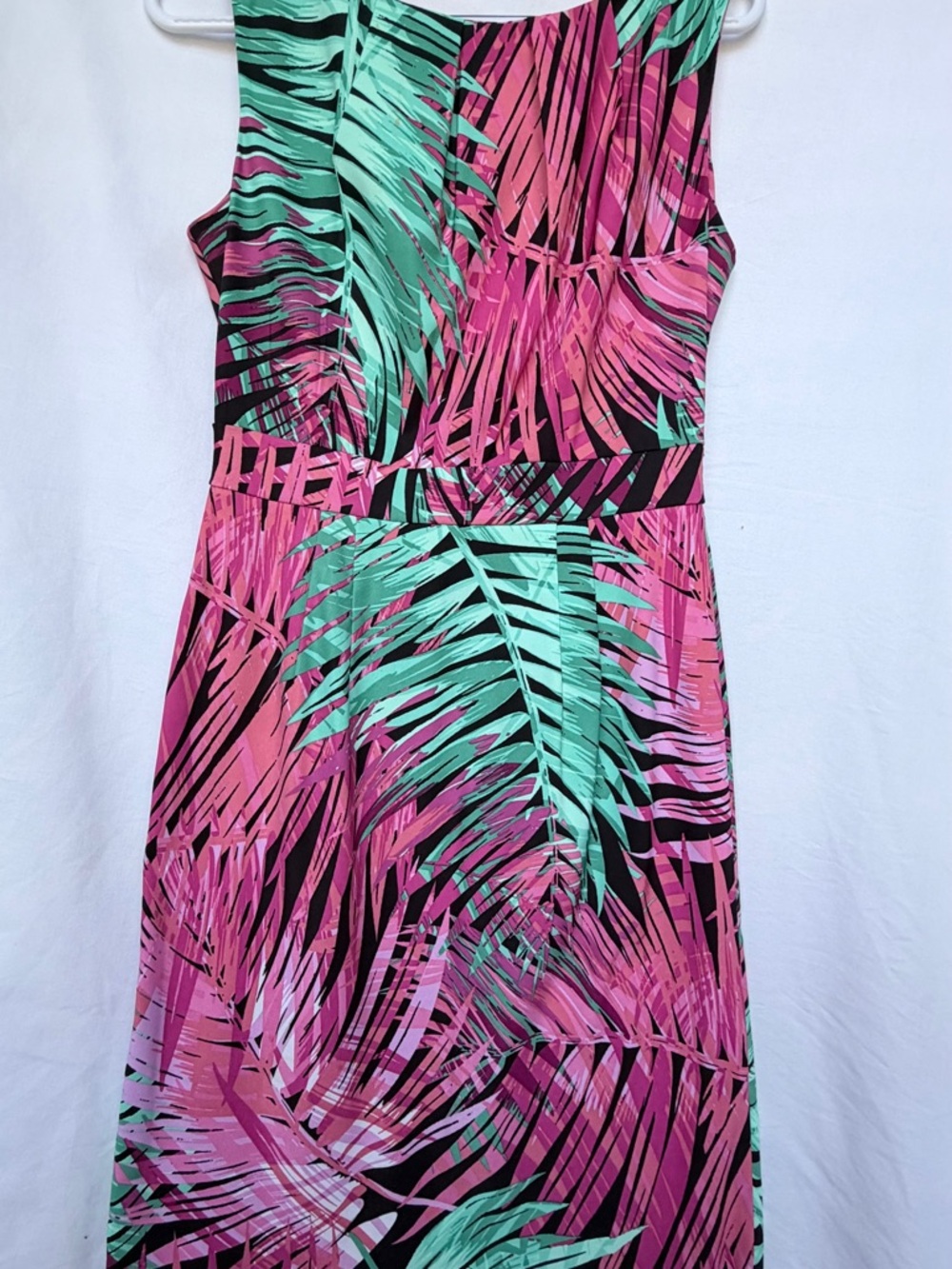 Signature by Sangria Pink & Teal Palm-Print Maxi Dress